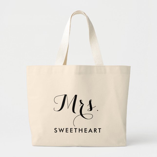 Stilfull Mrs. & Namn Text Jumbo Tote för Brudar Tygkasse (Framsidan)