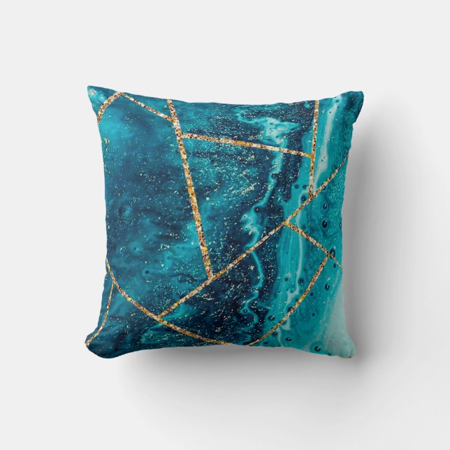 Stilfull Navyblå Guld Agat Geod Chic Monogram Kudde (Framsida)