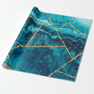 Stilfull Navyblå Guld Agat Geod Chic Monogram Presentpapper