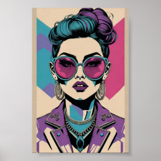 Stilfull neonskildringstryck för trendiga feminina poster