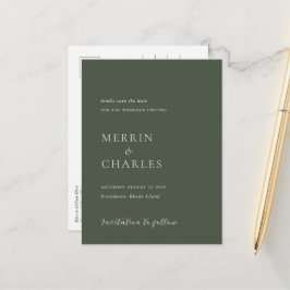 Stilfull olivgrön foto bröllop Spara datum Meddelande Vykort