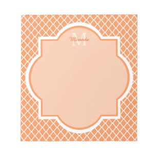 Stilfull orange Quatrefoil Monogram med namn Anteckningsblock