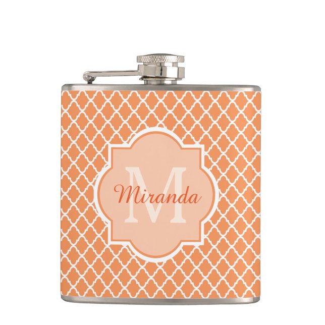 Stilfull orange Quatrefoil Monogram med namn Fickplunta (Framsidan)