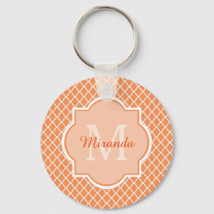 Stilfull orange Quatrefoil Monogram med namn Nyckelring
