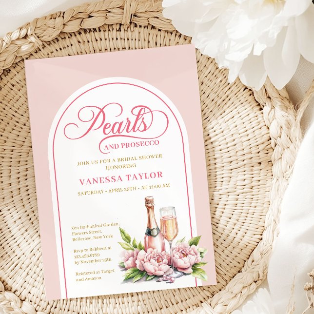 Stilfull pärlor och Prosecco bröllopsfest inbjudan (Stylish Pearls and Prosecco Shower Invite Card)