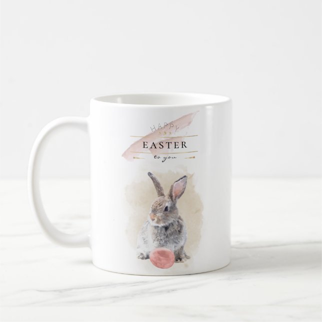 Stilfull påskharen | Glad påsk Vattenfärgskonst Kaffemugg (Vänster)