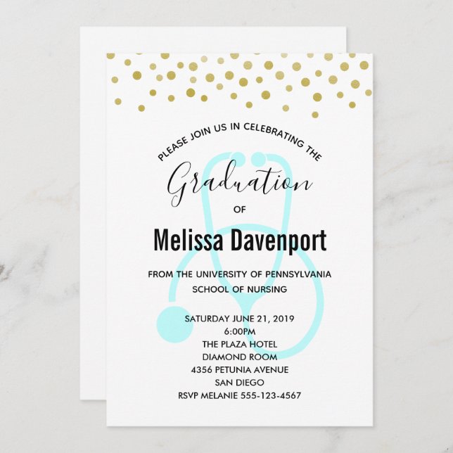 Stilfull Pastellblå Sjuksköterske Utexaminerad Inb Inbjudningar (Fram/baksida)