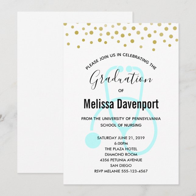 Stilfull Pastellblå Sjuksköterske Utexaminerings I Inbjudningar (Fram/baksida)