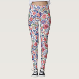 Stilfull pastellröd och lila blomster vattenfärg leggings