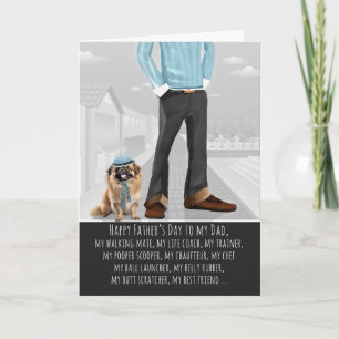 Stilfull Pekingeser Hund och Pappa Rolig Fars Dag Helgkort