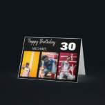 Stilfull personlig 3-foto collage | Födelsedag Kort<br><div class="desc">Alla kommer att älska dessa stilfulla födelsedagskort med 3-foto collage, med ett typsnitt som säger 'GRATTIS PÅ FÖDELSEDAGEN', 'NAMN' och ålder, detta kan ändras till vilken släkting som helst, till exempel PAPPA, FARFAR, BROR, FARBROR, SON och så vidare. Typsnittet, storleken och färgen på texten kan ändras genom att klicka på...</div>