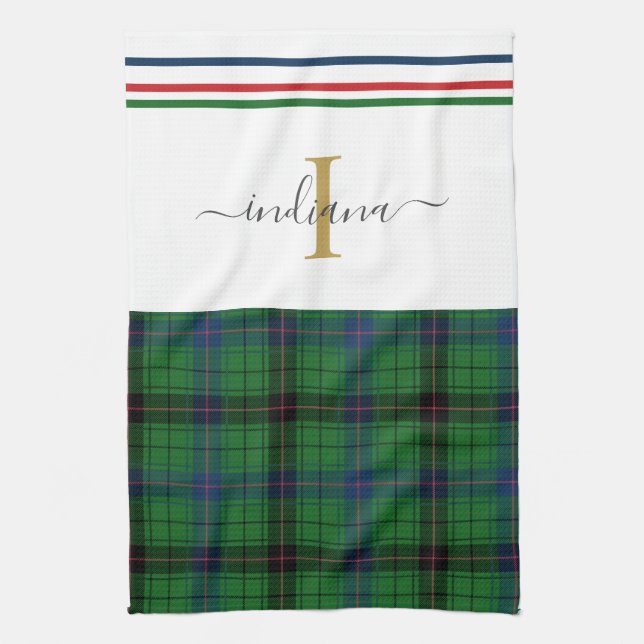Stilfull Plaid Monogram Namn Rustik Tartan Kökshandduk (Vertikal)