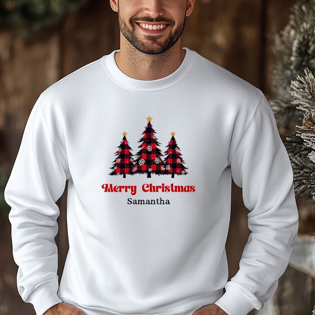 Stilfull Plaid Träd Jul Sweatshirt Vinter   (Stylish Plaid Tree Christmas Sweatshirt Winter Wear)