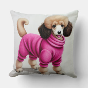 Stilfull pudel som bär rosa kudde