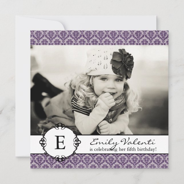 Stilfull purpurfärgad födelsedagsfest inbjudan (Framsida)