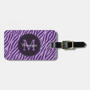 Stilfull purpurfärgad zebra tryck med monogramen bagagebricka