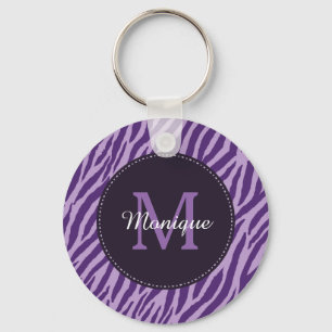 Stilfull purpurfärgad zebra tryck med monogramen nyckelring