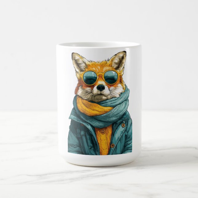 Stilfull räv som bär solglasögon och en stickad ha kaffemugg (Center)