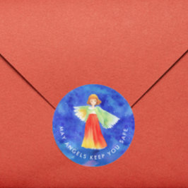 Stilfull Religiös Gud Välsigna Färg Guardian Angel Runt Klistermärke