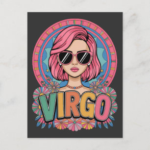 Stilfull Retro Jungfru Kvinna Zodiak Tecken Färgri Vykort