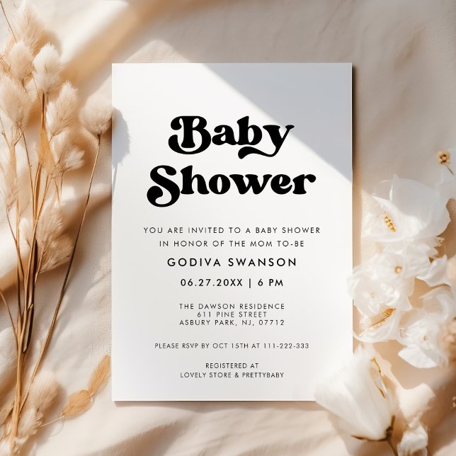 Stilfull retro svart & vit baby shower för bröllop inbjudningar (Skapare uppladdad)