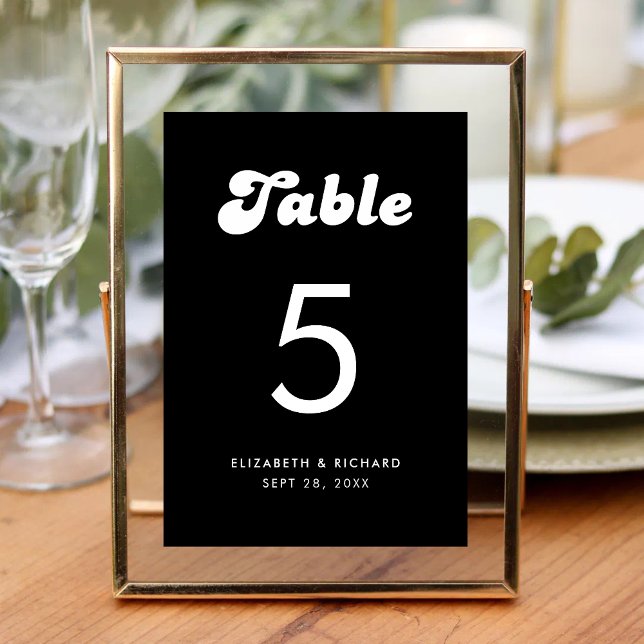 Stilfull Retro Svart & Vit Bröllop Bordsnummer (Stylish retro black and white table number adds charm while helping guests find seats easily)