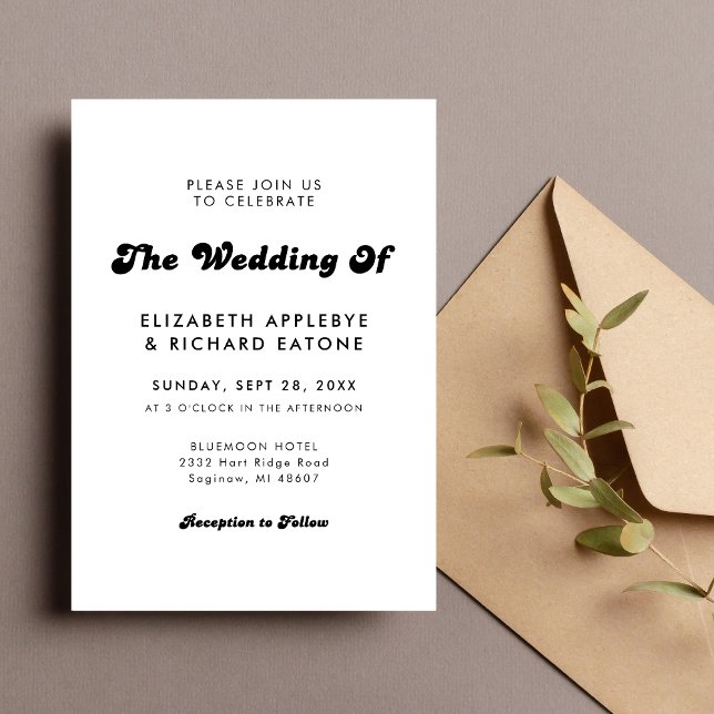 Stilfull Retro Svart & Vit Bröllop Inbjudningar (Retro black and white wedding invitation adds a timeless, stylish touch to your big day.)