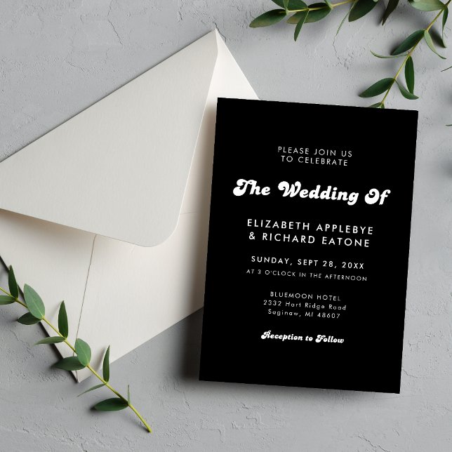 Stilfull Retro Svart & Vit Bröllop Inbjudningar (Retro black and white wedding invitation creates a timeless, stylish feel for your day.)