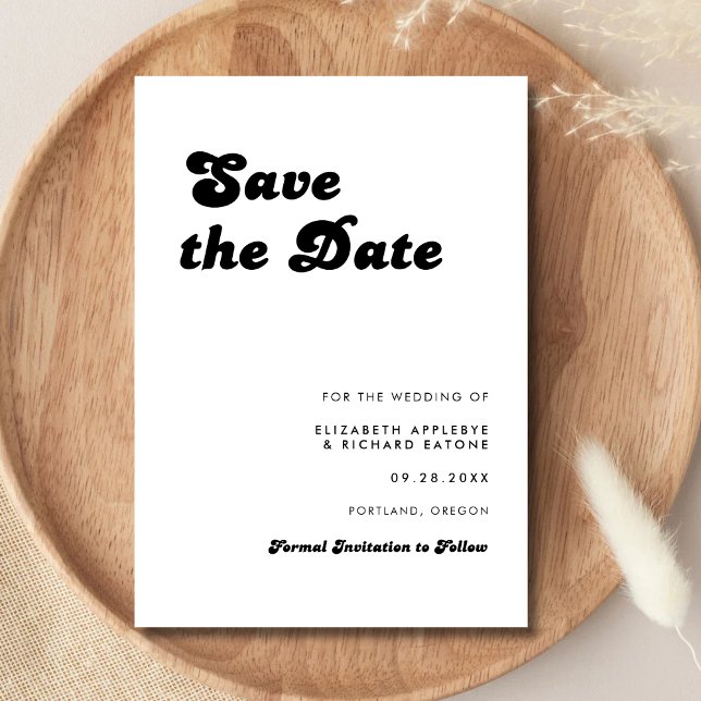 Stilfull Retro Svart & Vit Bröllop Spara Datumet (Retro black and white save the date sets a stylish, memorable tone for your wedding.)