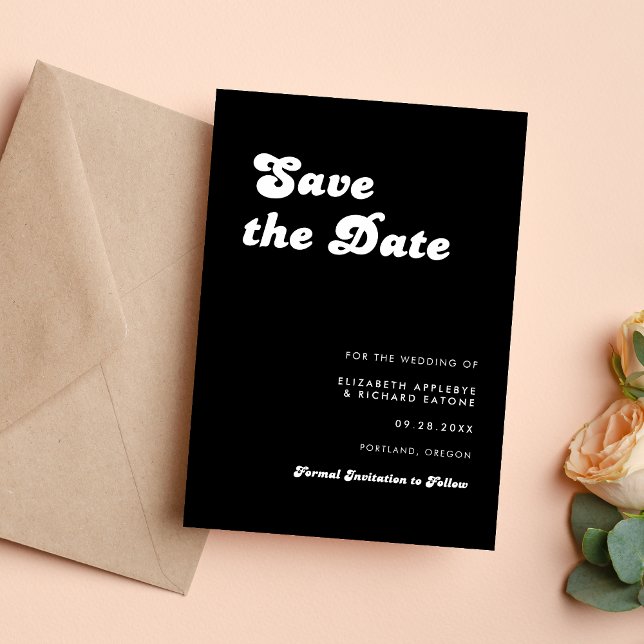 Stilfull Retro Svart & Vit Bröllop Spara Datumet (Retro black and white save the date creates a stylish, memorable feel for your wedding.)