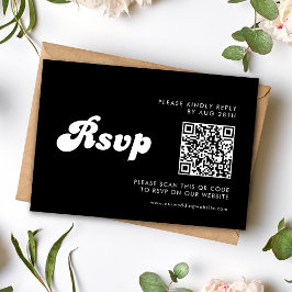 Stilfull Retro Svart & Vit Bröllops QR-kod OSA Kort