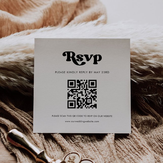 Stilfull retro svart & vit QR-kod RSVP-svar Tilläggskort (Skapare uppladdad)