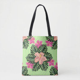 Stilfull Retro Tropisk Hibiskus & Monstera Blommig Tygkasse