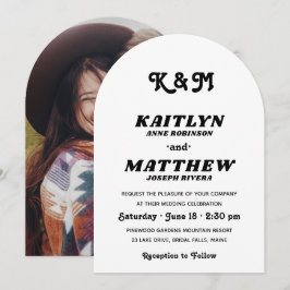 Stilfull Retro Typografi Monogram Foto Bröllop Inbjudningar