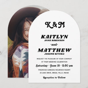 Stilfull Retro Typografi Monogram Foto Bröllop Inbjudningar