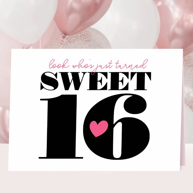 Stilfull Retrotypografi Söt Sexton Vit Rosa Kort (Skapare uppladdad)