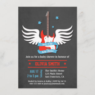 Stilfull Rock and Roll Rock a Bye Baby Shower Inbjudningar