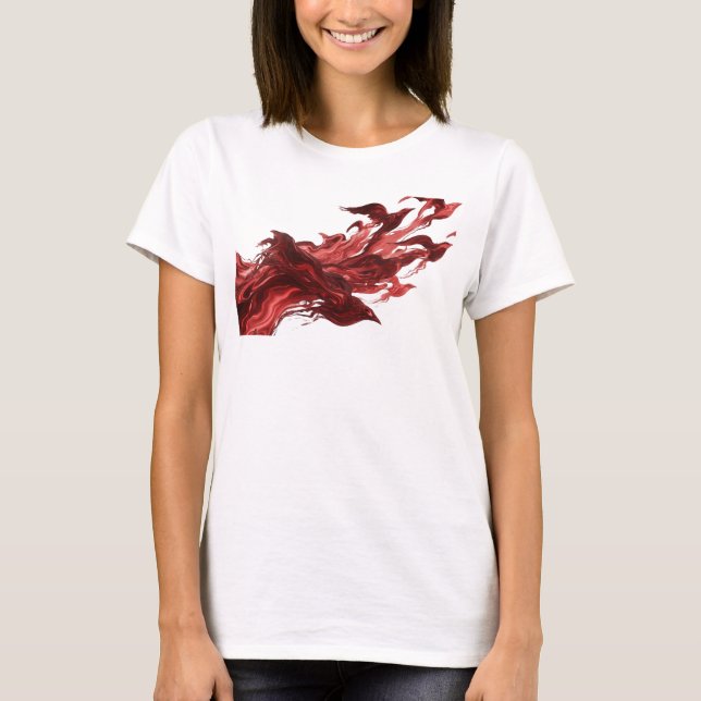 Stilfull röd abstrakt fågelkonst design t shirt (Framsida)