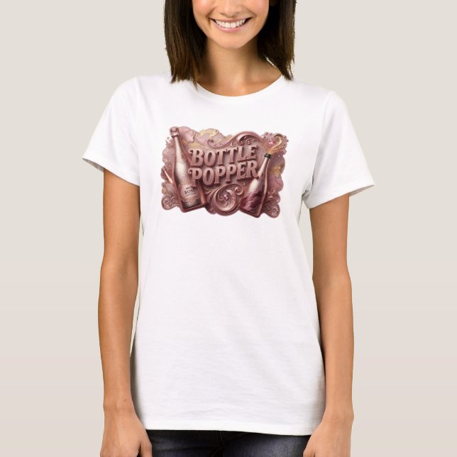 Stilfull röd BOTTLE POPPER textdesign T Shirt (Framsida)