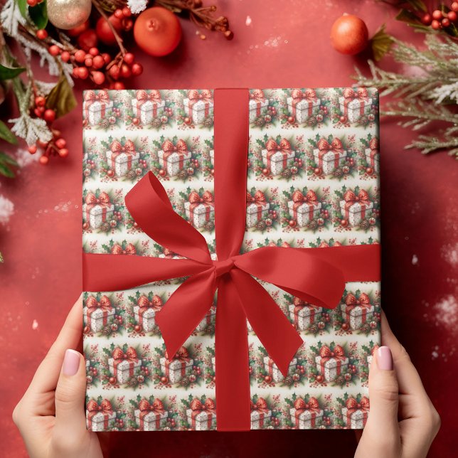 Stilfull röd vit prickig Coquette jul Presentpapper (Skapare uppladdad)