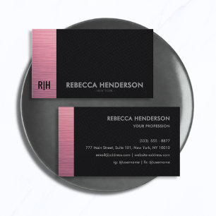Stilfull rosa accentpanel och svart lädermonogram visitkort