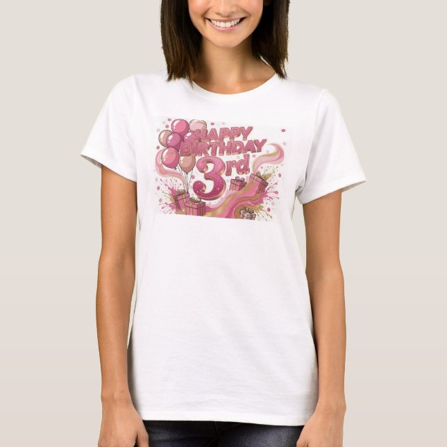 Stilfull rosa GRATT PÅ FÖDELSEDAGEN 3-ÅRS slogan t Shirt (Framsida)