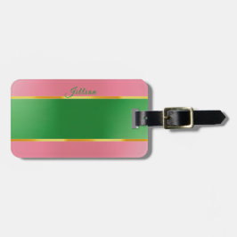 Stilfull Rosa Grön Monogram Preppy Bagagebricka