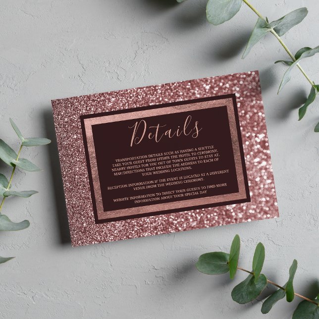 Stilfull rosa guld burgunder glitterdetaljer tilläggskort (Stylish rose gold burgundy glitter Details Enclosure Card )