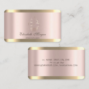 Stilfull rosa guld-cupcake med guldstrimmor visitkort