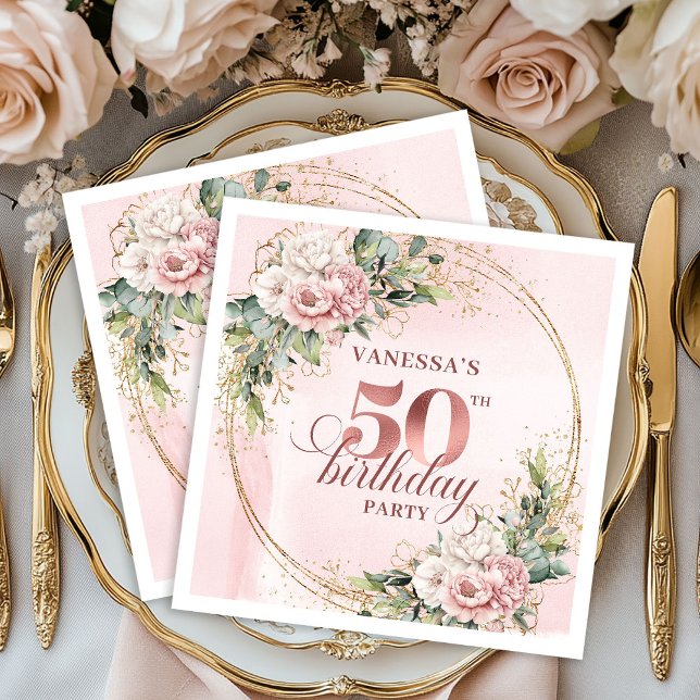 Stilfull Rosa Guld Dammtrosa 50-årsfest  Pappersservett (Stylish Rose Gold Dusty Pink 50th Birthday Party Napkins

)