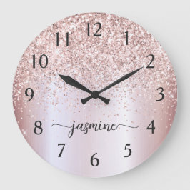 Stilfull Rosa Guld Glitter Förnamn Namnteckning Stor Klocka