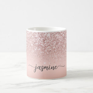 Stilfull Rosa Guld Glitter Förnamns Signatur Kaffemugg