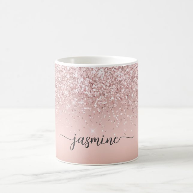 Stilfull Rosa Guld Glitter Förnamns Signatur Kaffemugg (Center)