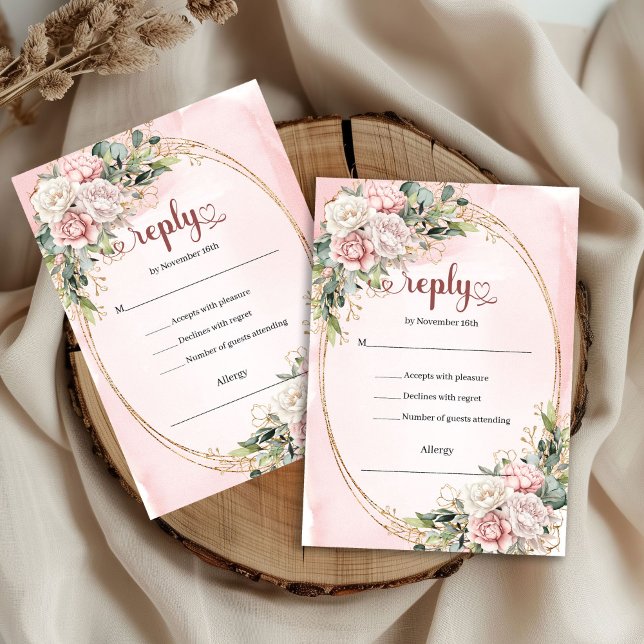 Stilfull rosa guld pastellrosa bröllops-RSVP-kort OSA Kort (Stylish Rose Gold Pastel Pink Wedding RSVP Card

)